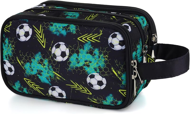 Necessaire infantil Vipdeal para viagem com fechamento em zíper, estampa Black Soccer