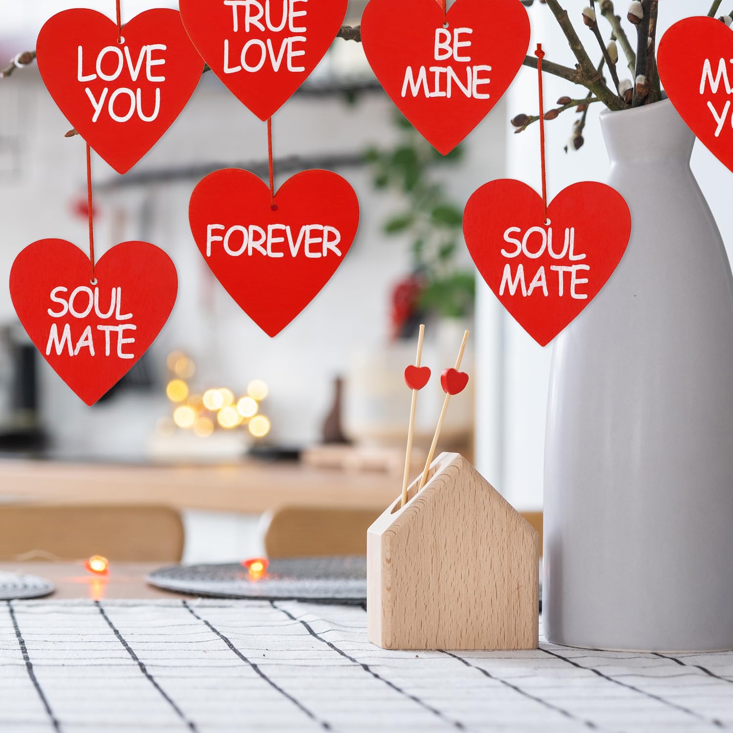 12 Decorazioni Porta A Forma Di Cuore In Legno Per San Valentino - Rosse E Rosa, Romantiche E Femminili - 2