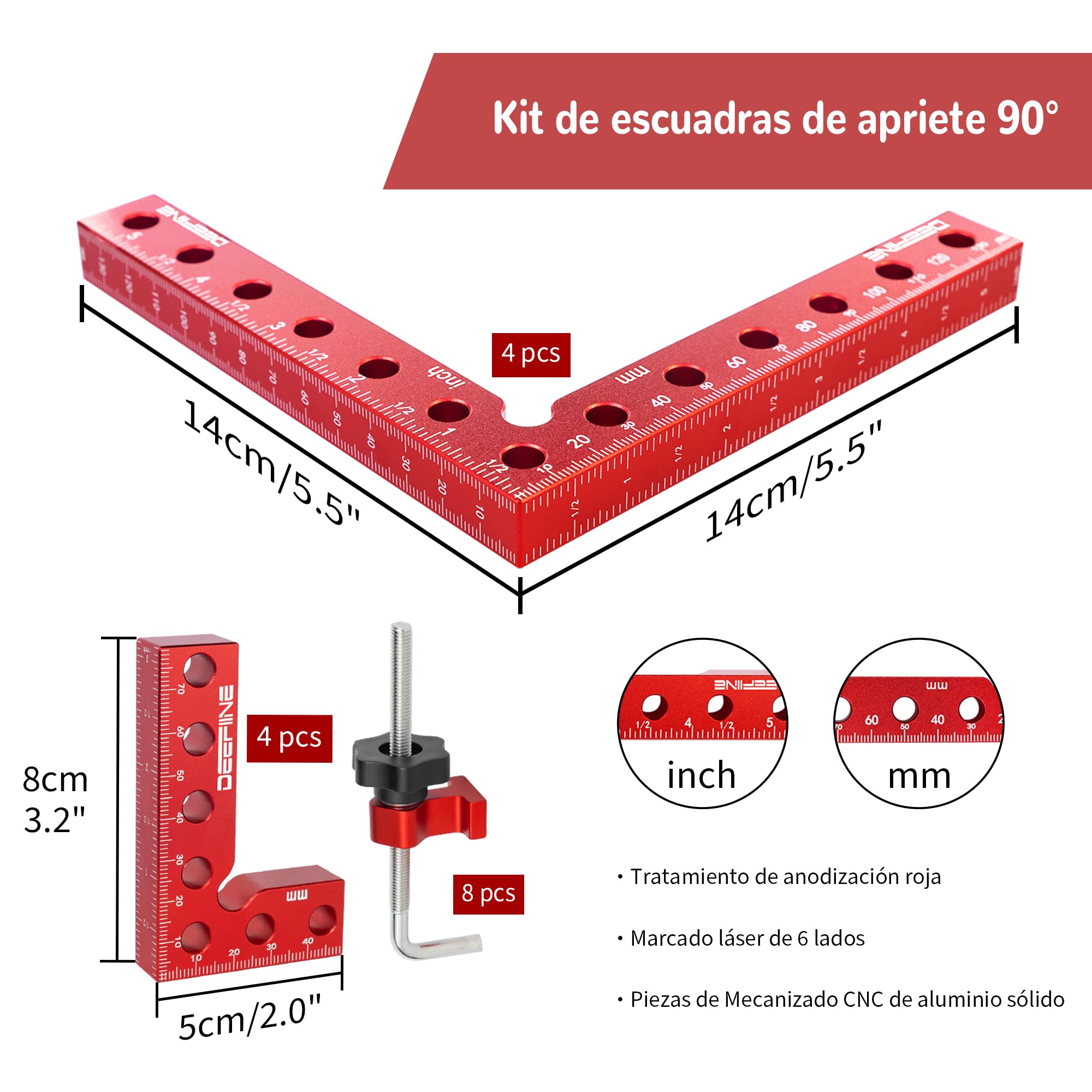 Abrazadera de esquina para carpintería, posicionador de ángulo de 90 grados, paquete de 8 ángulos de posicionamiento de aleación de aluminio, juego de herramientas de carpintería para marcos