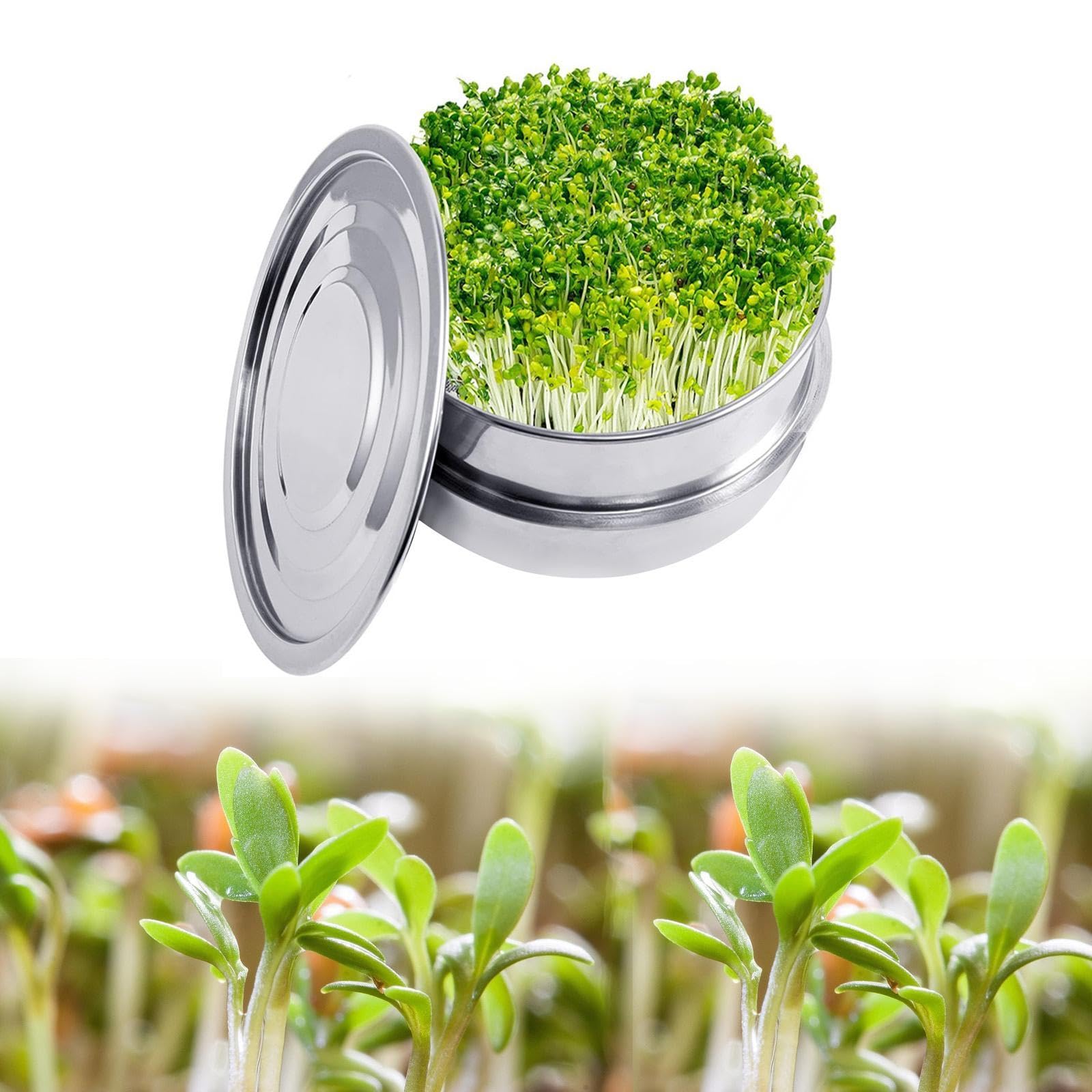 2 Bandejas para Germinar Semillas de Acero Inoxidable, Kit de Germinación de Malla, Recipiente Redondo para Germinación, Bandeja Apilable Adecuada Par, 1 Juego de Placas de Malla
