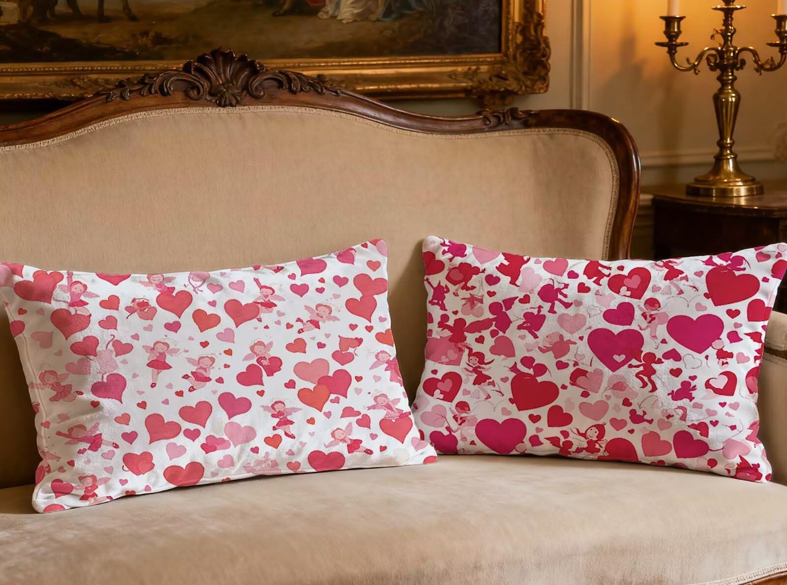 Housse de coussin amour velours 40x70 cm lot de 2 rose pour decoration salon