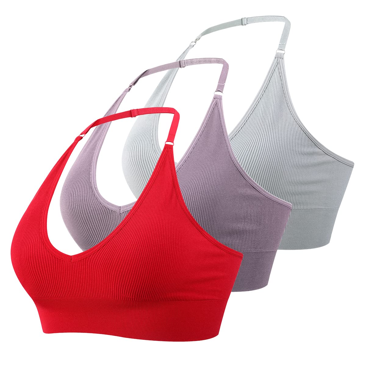 Women Halter Bra Top Yoga Bralette Crop Tanks Workout Sports Bras V Neck with Adjustable Strap Seamless Padded