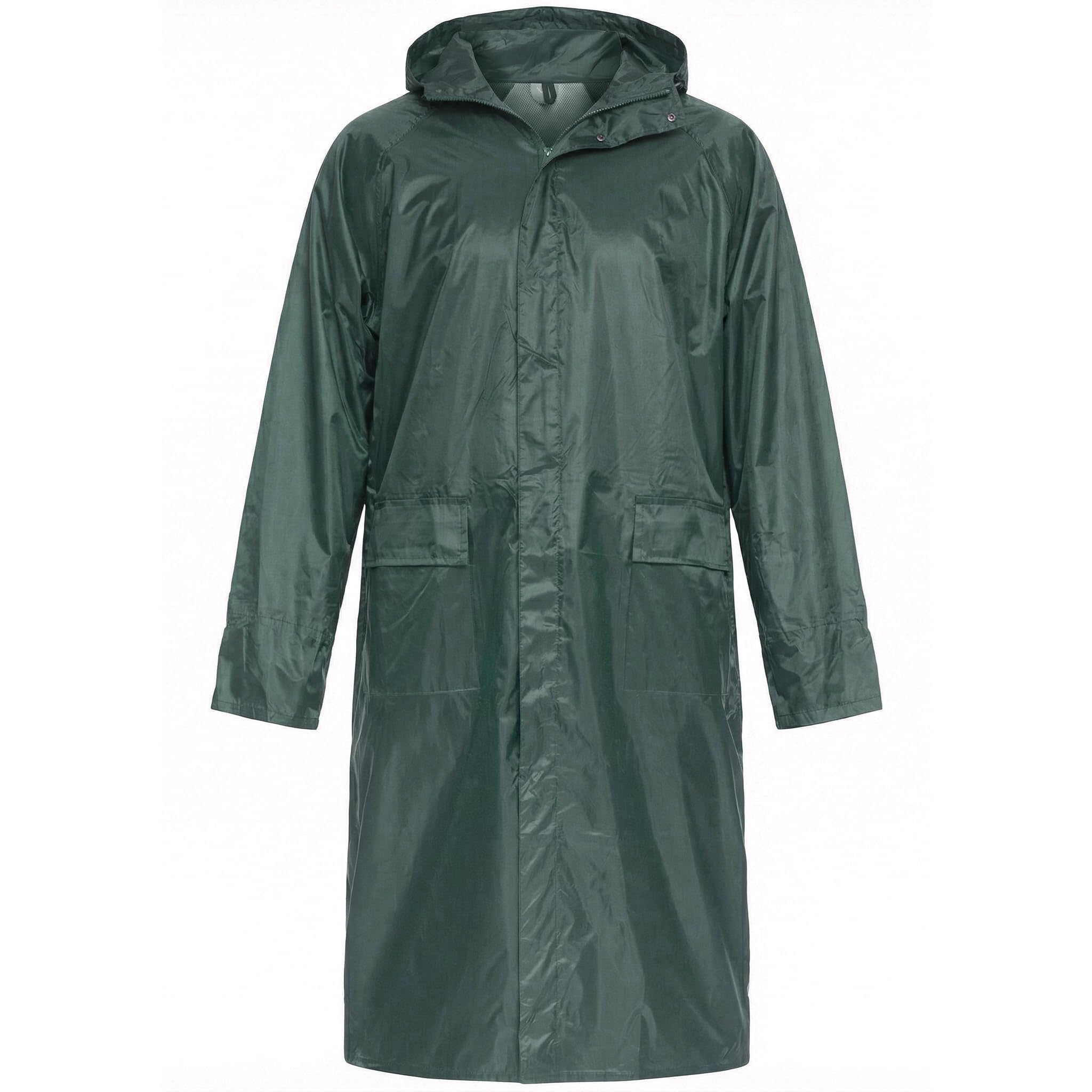 BWOLF POSEIDON Men's Raincoat Waterproof Long Rain Jacket Outdoor Reusable Rainwear with Hood, Green, XXXL