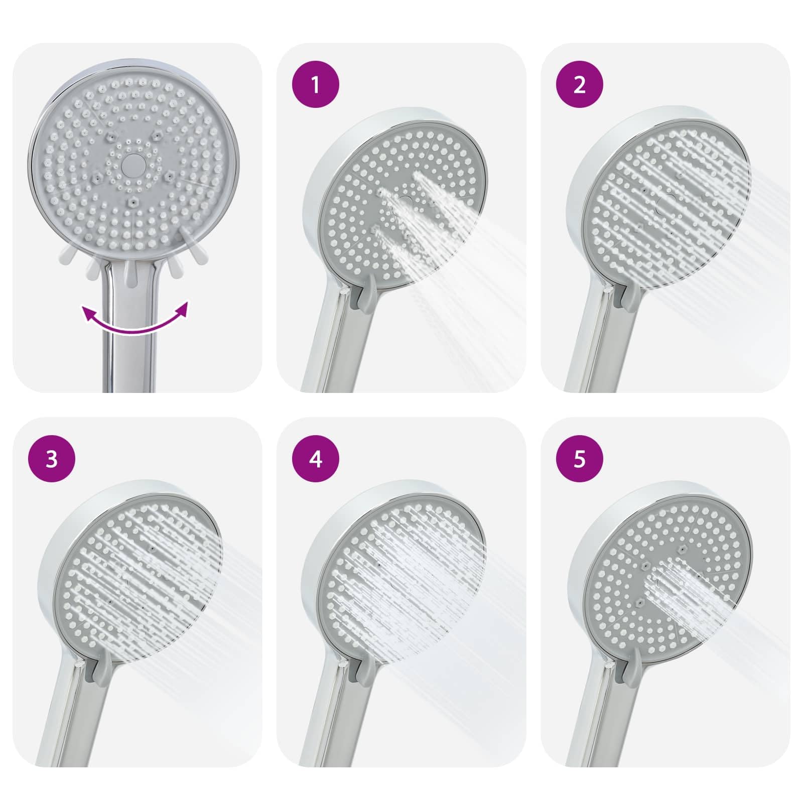Juego de alcachofa de ducha cromada G de 1 2 pulgadas, latón con 5 tipos de chorro, ahorro de agua, alta presión, ducha de lluvia para baño Wellness