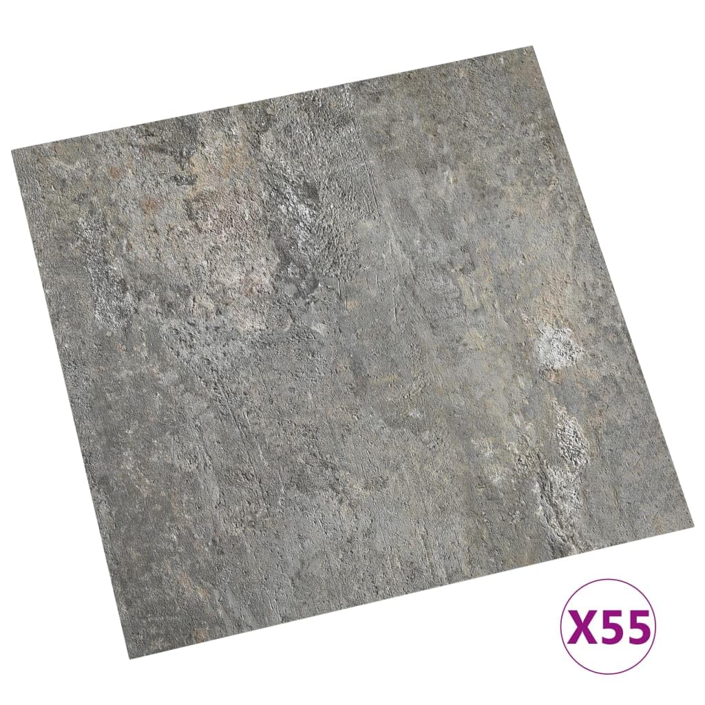 vidaXL Lamas para Suelo Autoadhesivas 55 Piezas Baldosa Azulejo Salón Antiestático Ignífugo Impermeable Antideslizante PVC 5,11 m² Gris