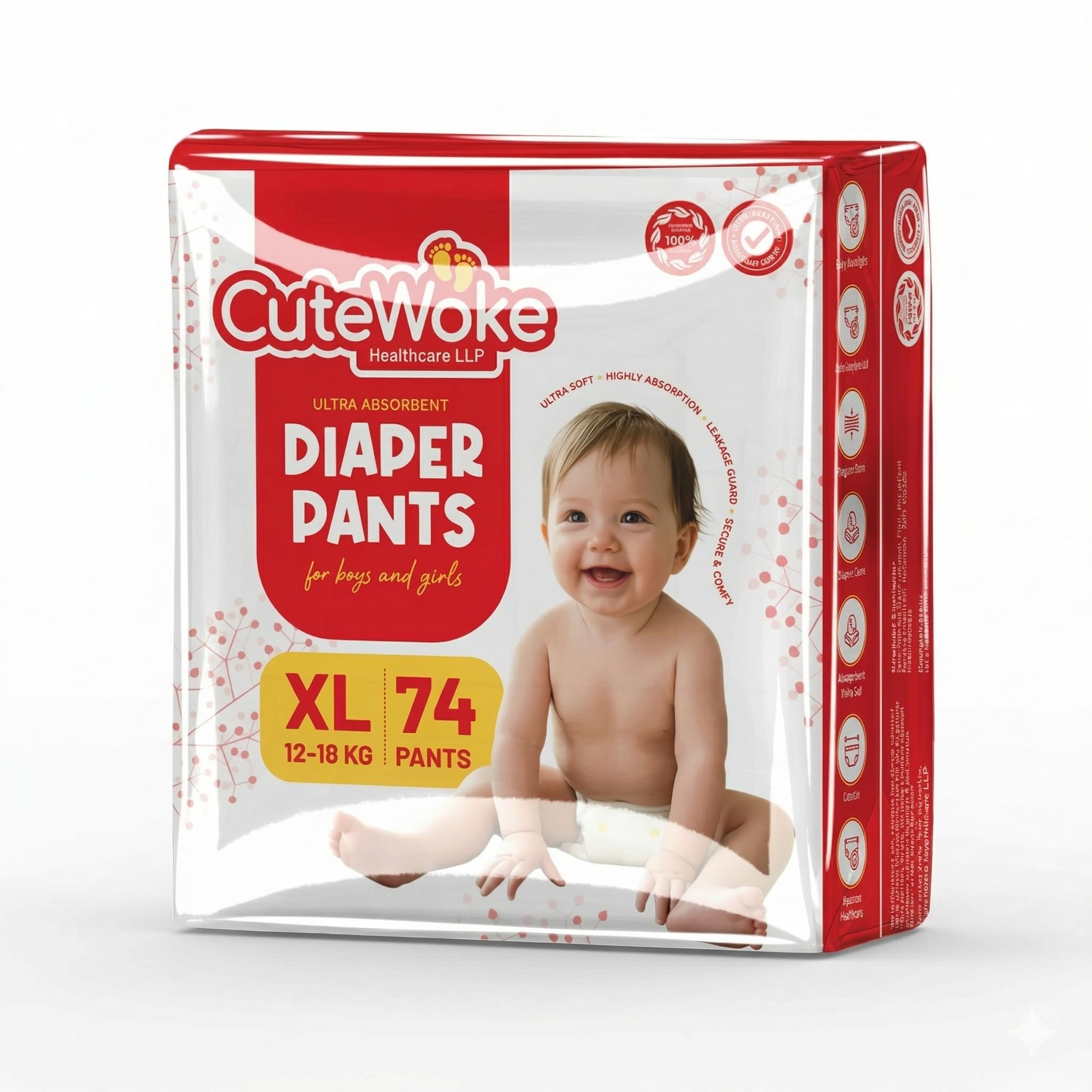 CuteWoke Ultra Absorbent Diaper Pants for Boys and Girls, XL, 12-18 kg, 74 Pants-image-19