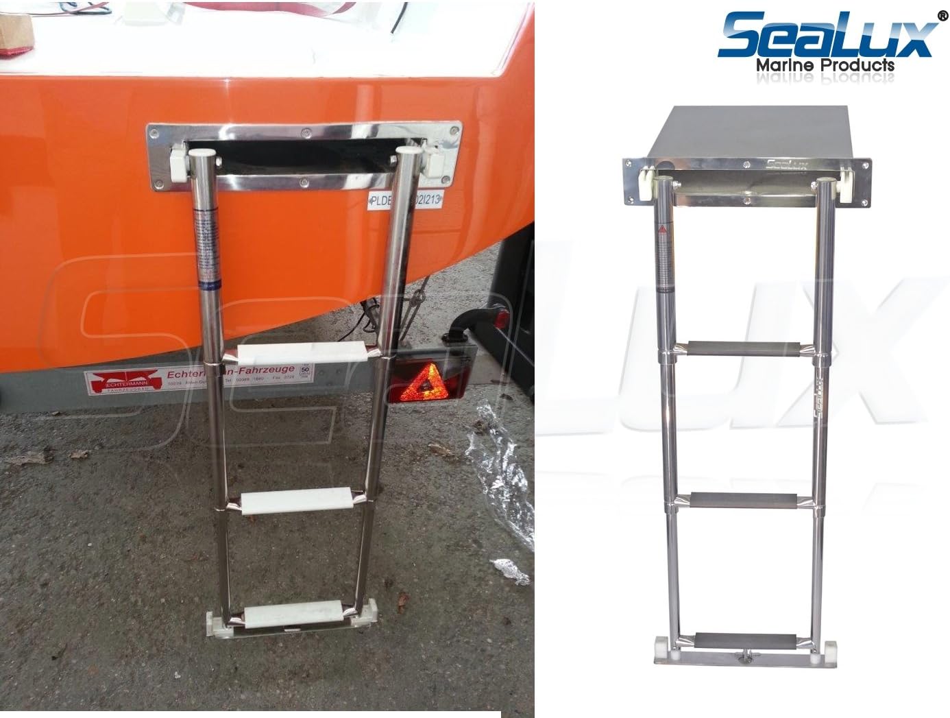 SeaLux 316 Stainless Steel 4-Step Concealed Box Under Deck Flush Mount Telescopic Sport Swim Ladder for Boat