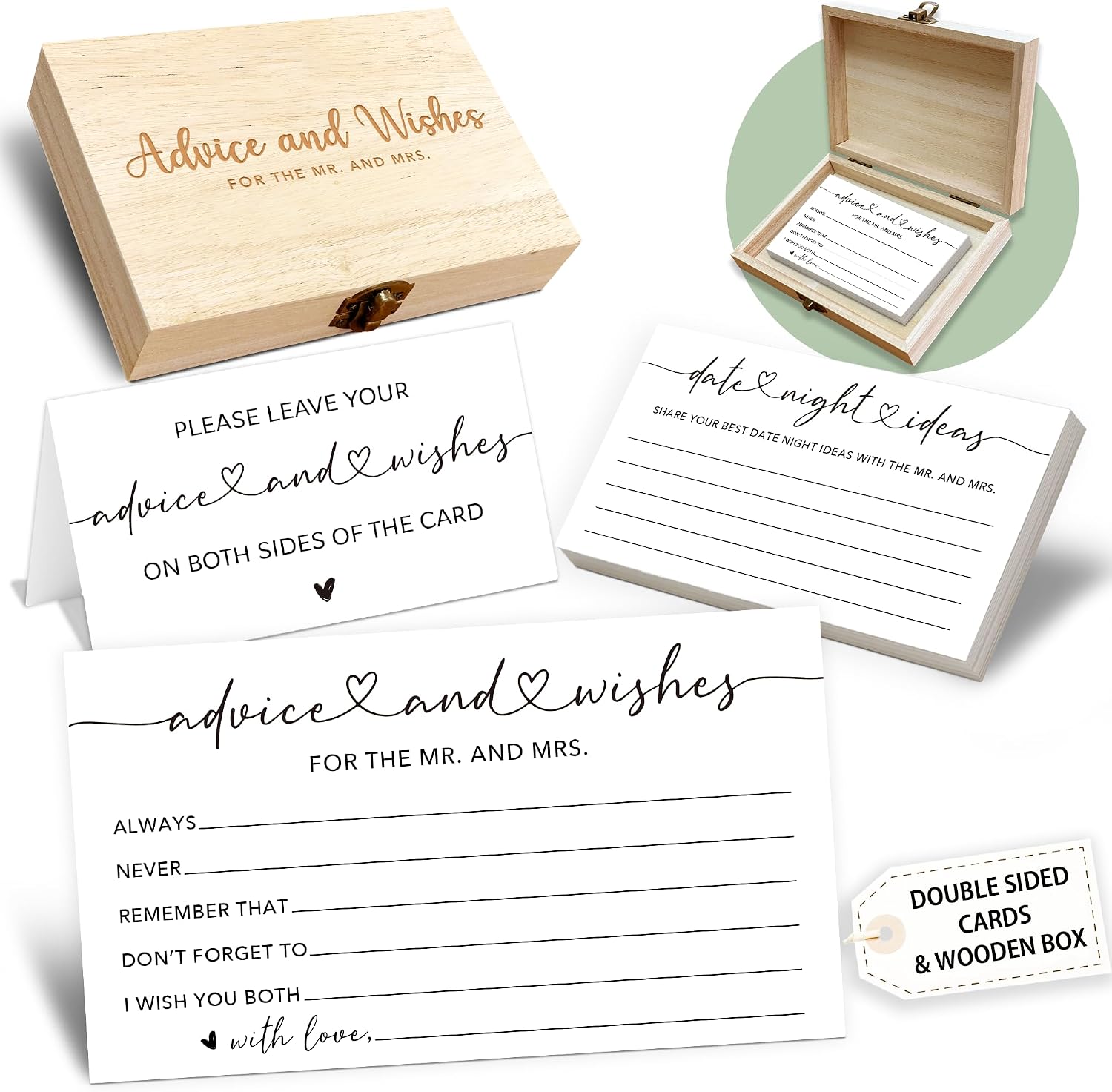 Minimalism Advice and Wishes for the Mr and Mrs - 50 Packs Wedding Advice Cards Bridal Shower Game Cards with Box Reception Guest Book for Bride Groom Newlywed Engagement Party Decoration -A02