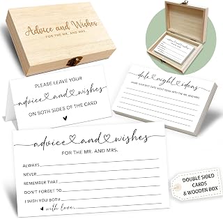 Minimalism Advice and Wishes for the Mr and Mrs - 50 Packs Wedding Advice Cards Bridal Shower Game Cards with Box Reception Guest Book for Bride Groom Newlywed Engagement Party Decoration -A02