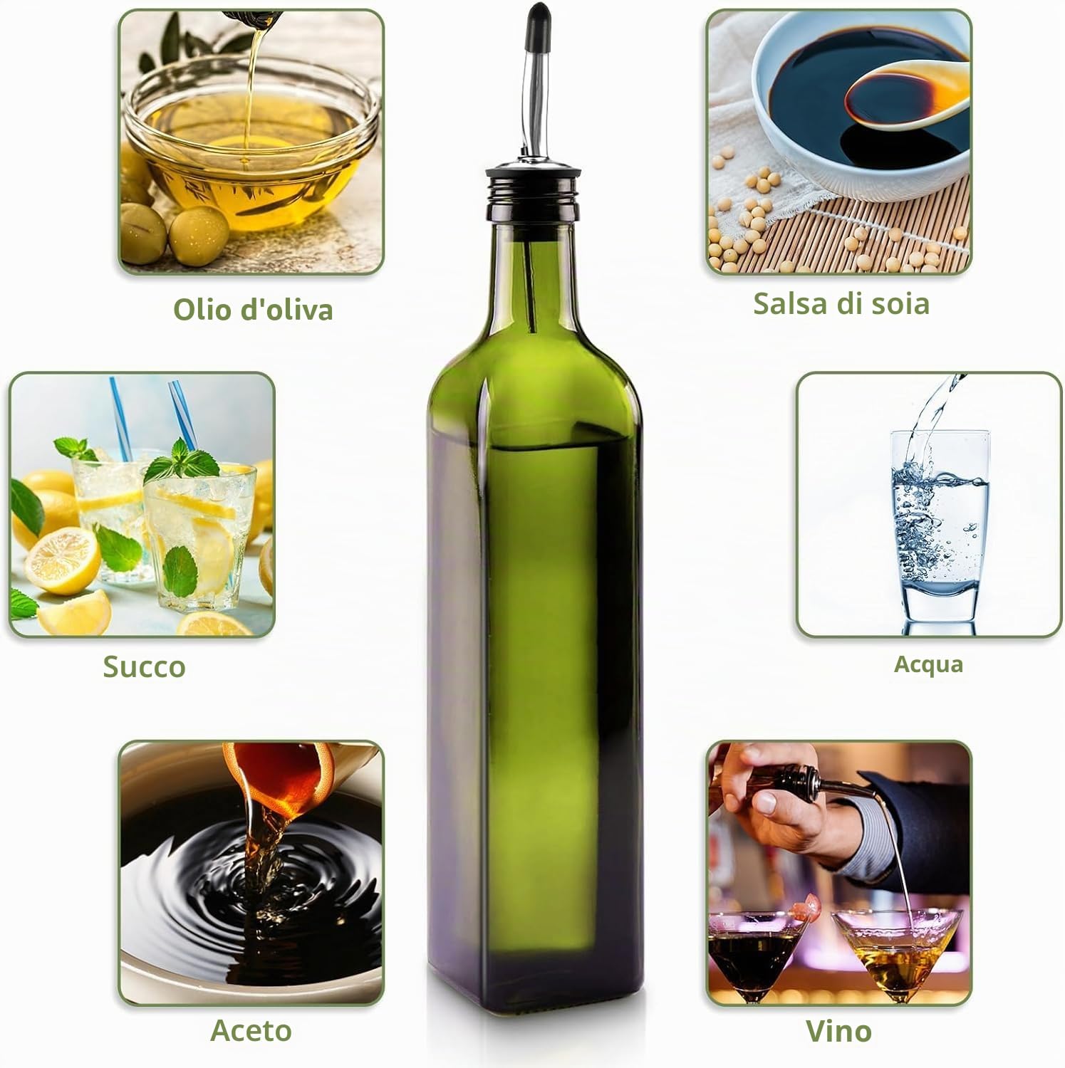Showvigor Oliera Salvagoccia, 500ML Dosatore Olio con Imbuto e Dosatore Oliera da Tavola per Cucina e BBQ (Verde)