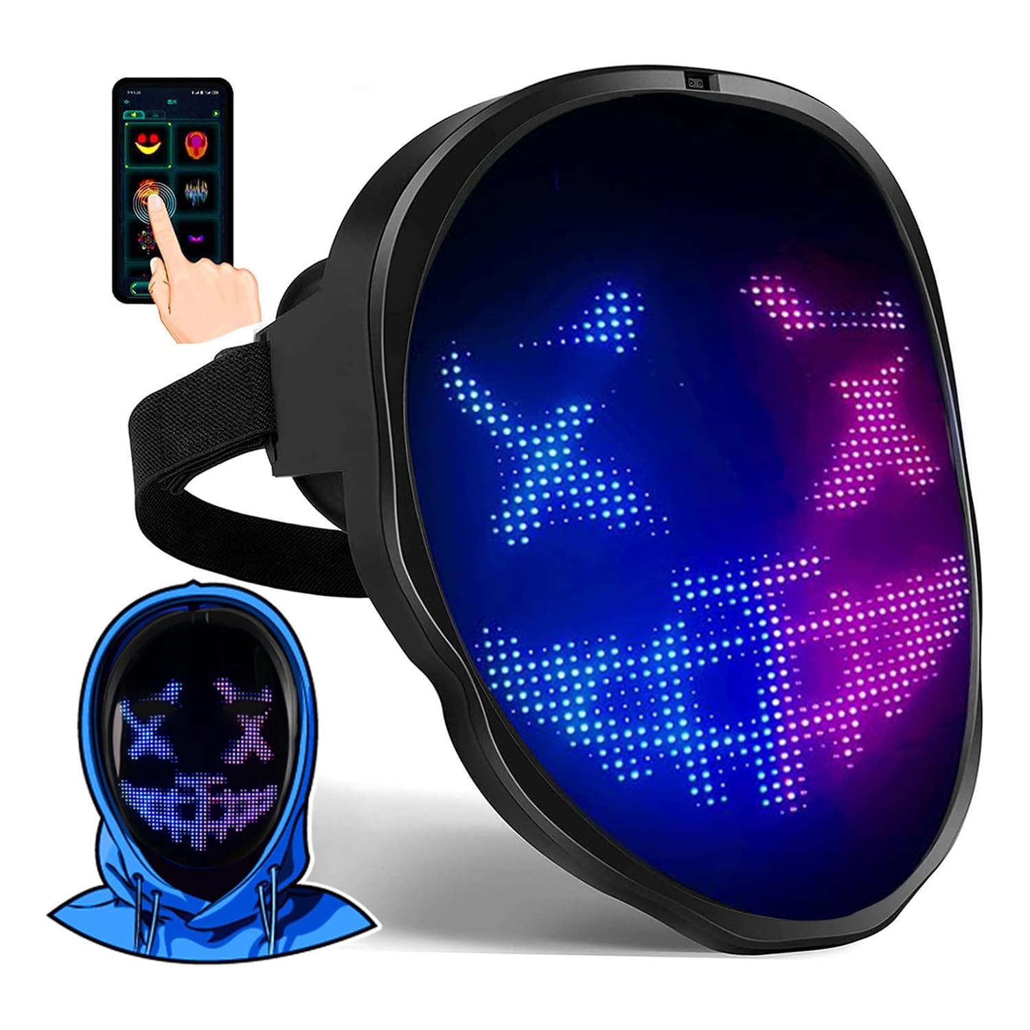 Programmable LED Mask with Gesture Sensing Unisex LED Lighted Face Transforming Mask for Costume Cosplay Party Masquerade
