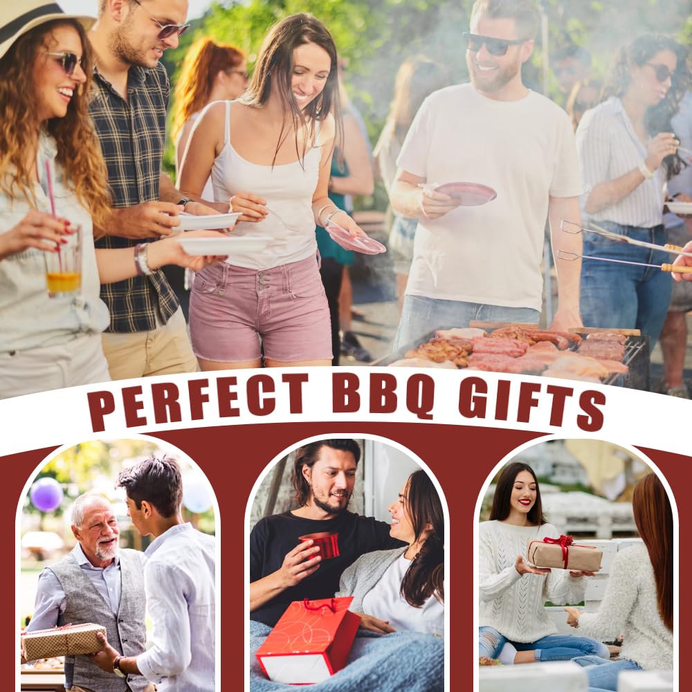 Accessori BBQ, Set Barbecue, Multifunzionali Kit Attrezzi Barbecue, con Maniglia in Legno, Coltello e Forcello, Sega, Regalo Uomo, Regali per Papà Giornata del Padre (4 Pezzi, ABCD)