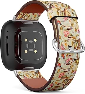 CJBROES Replacement Leather Watch Band, Compatible with Fitbit Versa 3 and Fitbit Sense of Wristband Bracelet Accessory - Shabby-Chic-Texture-Fantasy