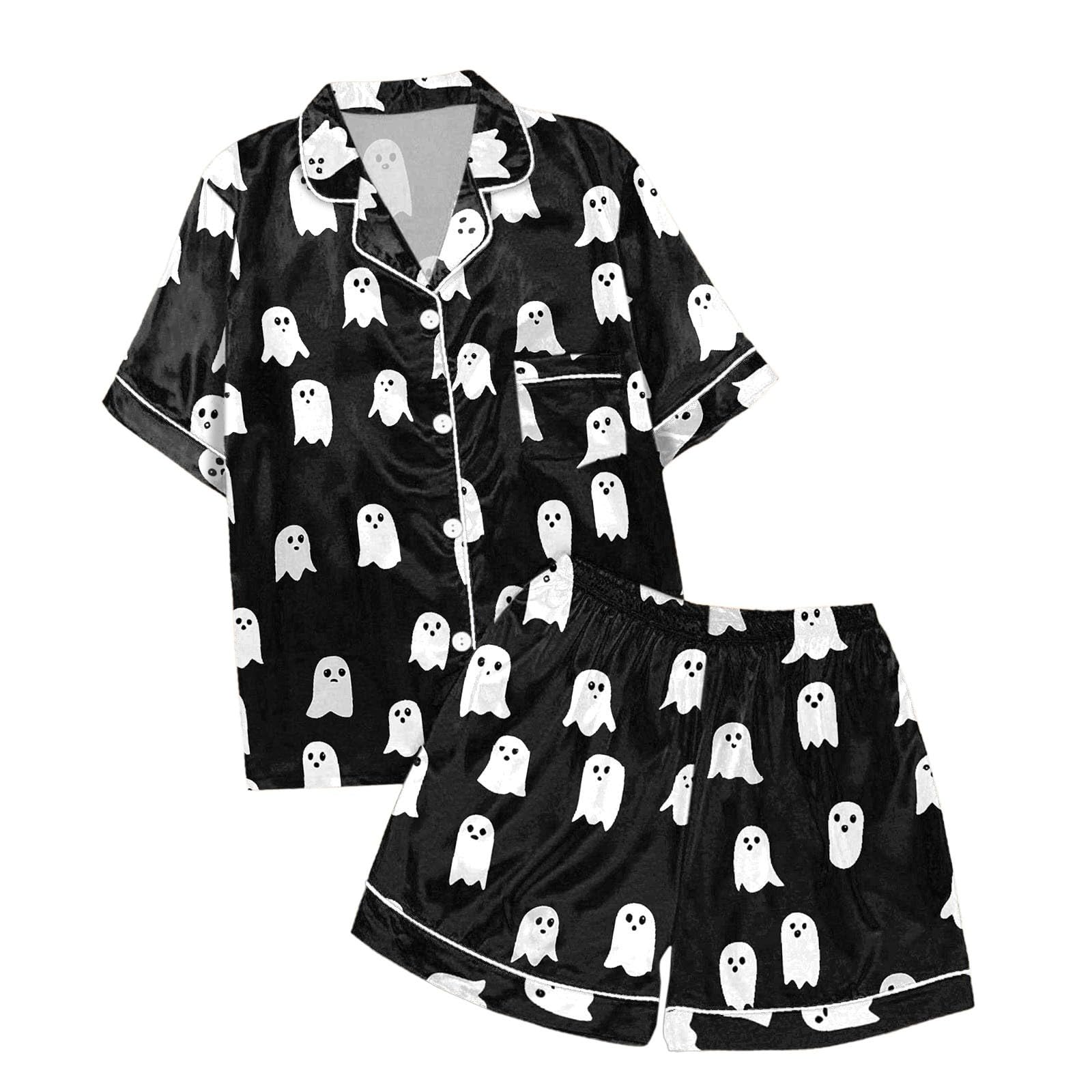 Genérico Conjuntos de Pijama para Mujer con Diseño Elegante de Cuello y Patrón Decorativo Ideal para Halloween Otoño Invierno Uso Diario Versátil Cómodo