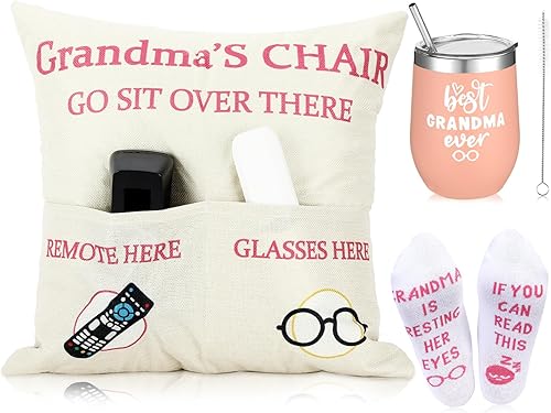 Regalos para abuelos, funda de almohada de 18 x 18 pulgadas, juego de calcetines con texto en inglés "I'm Not Sleep", regalos para abuelos de