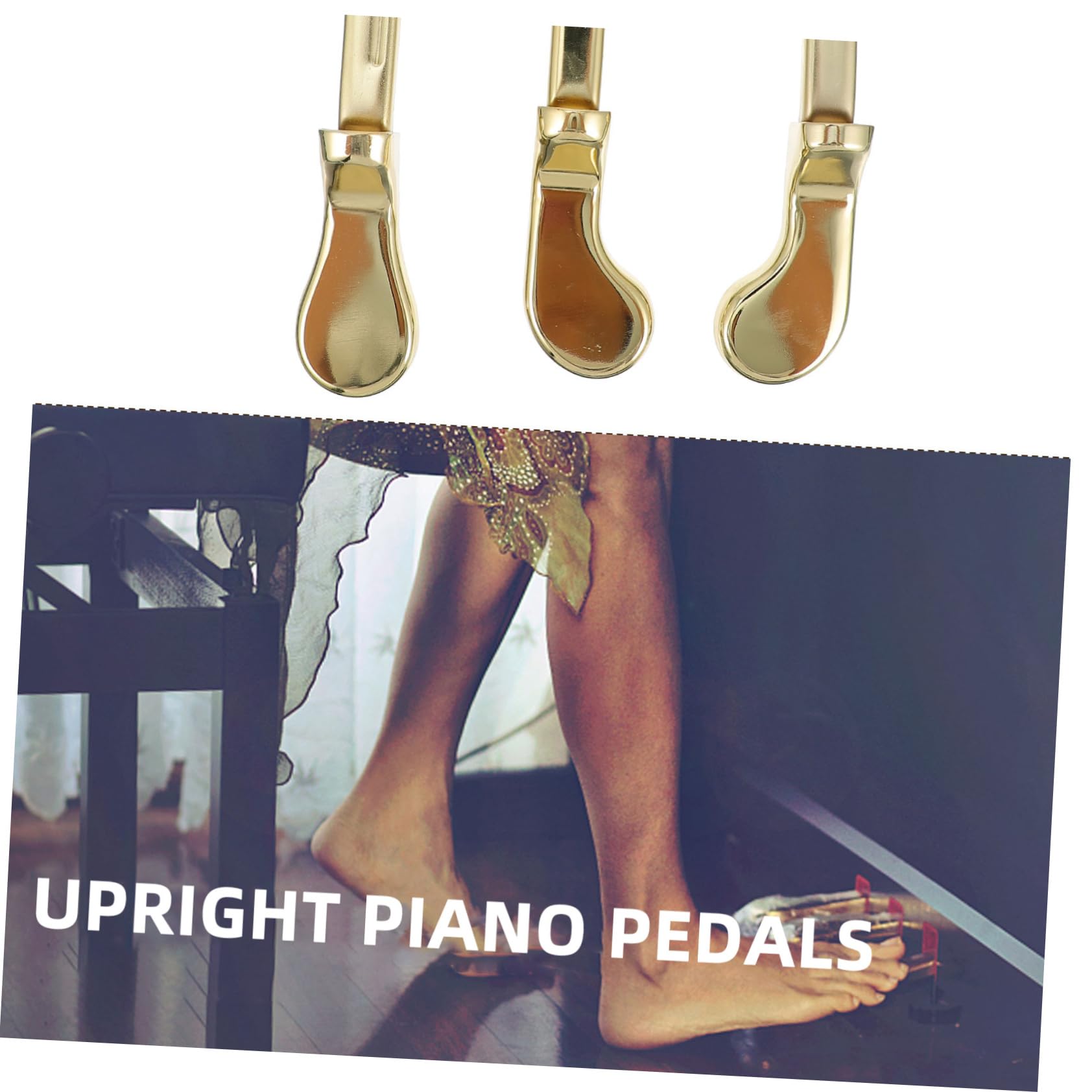 Mikinona 3 Pezzi Pedali per Pianoforte Verticale in Metallo Oro Resistente alla Ruggine Pedaliera Professionale e Pratica per Uso Domestico