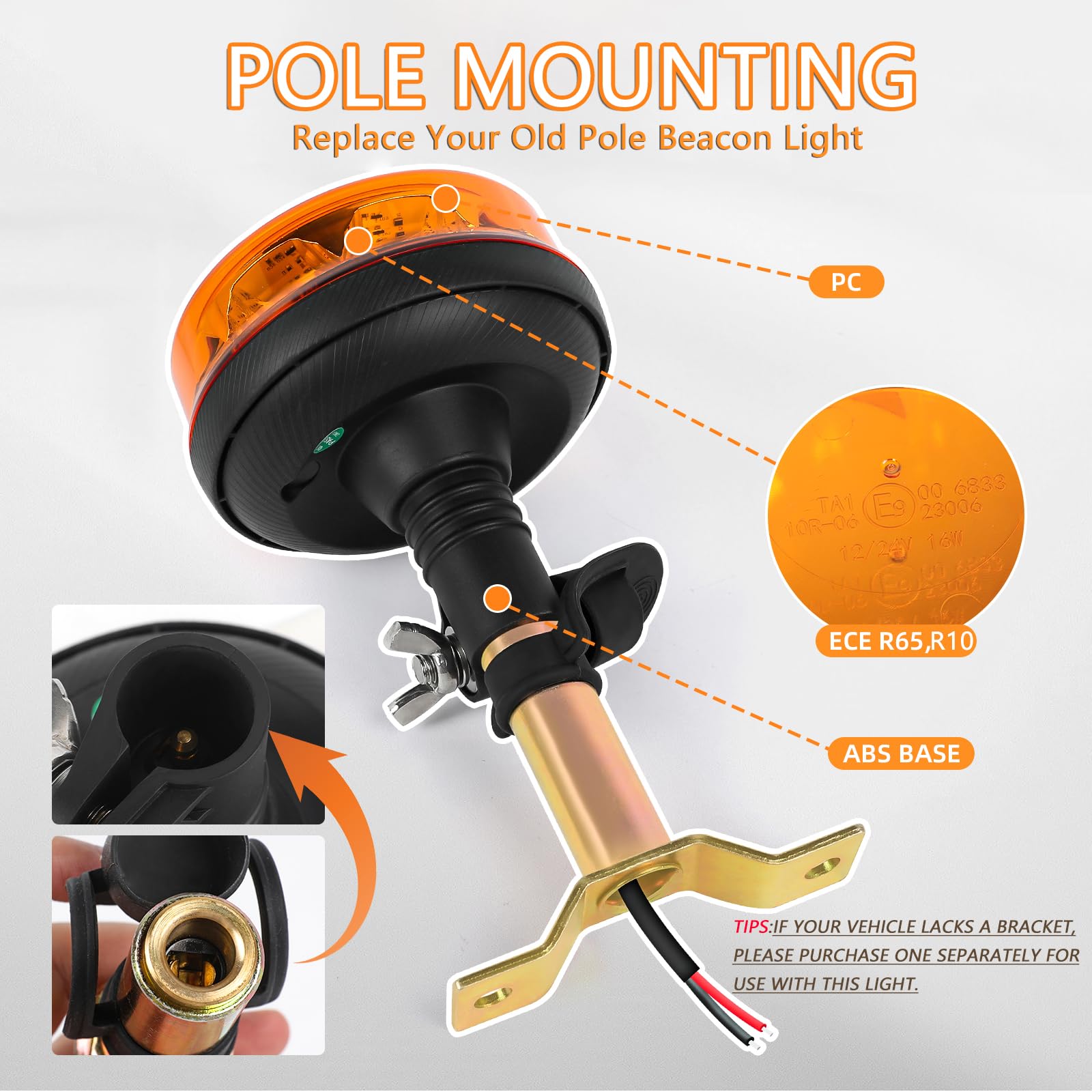 2x Rundumleuchte LED Amber Warnleuchte 12V/24V Blinkleuchte mit 6 Modi Rotating Flash Beacon, 16 LED Rundumleuchte Flexible DIN für Gabelstapler-Traktor Golfwagen Anhänger - ECE E9 IP67