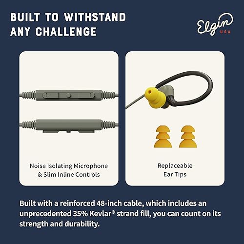 Miniatura 6 de Elgin Rumble - Auriculares con cable para protección auditiva con micrófono, audífonos internos, conector de 3.5mm, reducción de ruido de 27 dB,