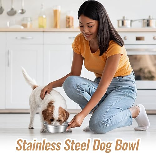 Miniatura 7 de Paquete de 15 cuencos de acero inoxidable para perros y gatos a granel, 15 onzas, pequeño tazón de acero inoxidable para perros y gatos, plato de