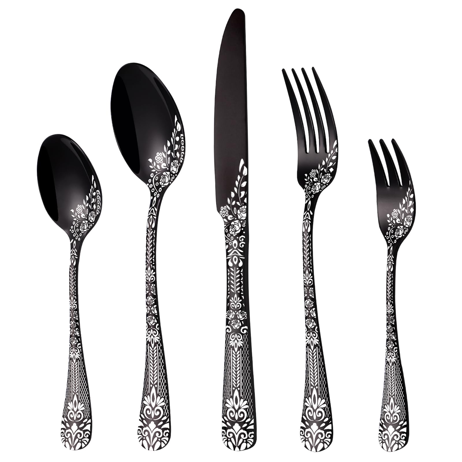HONKKU Besteck Set für 6 Personen, Edelstahl Besteckset Spiegel Polierter mit Blumenmustern