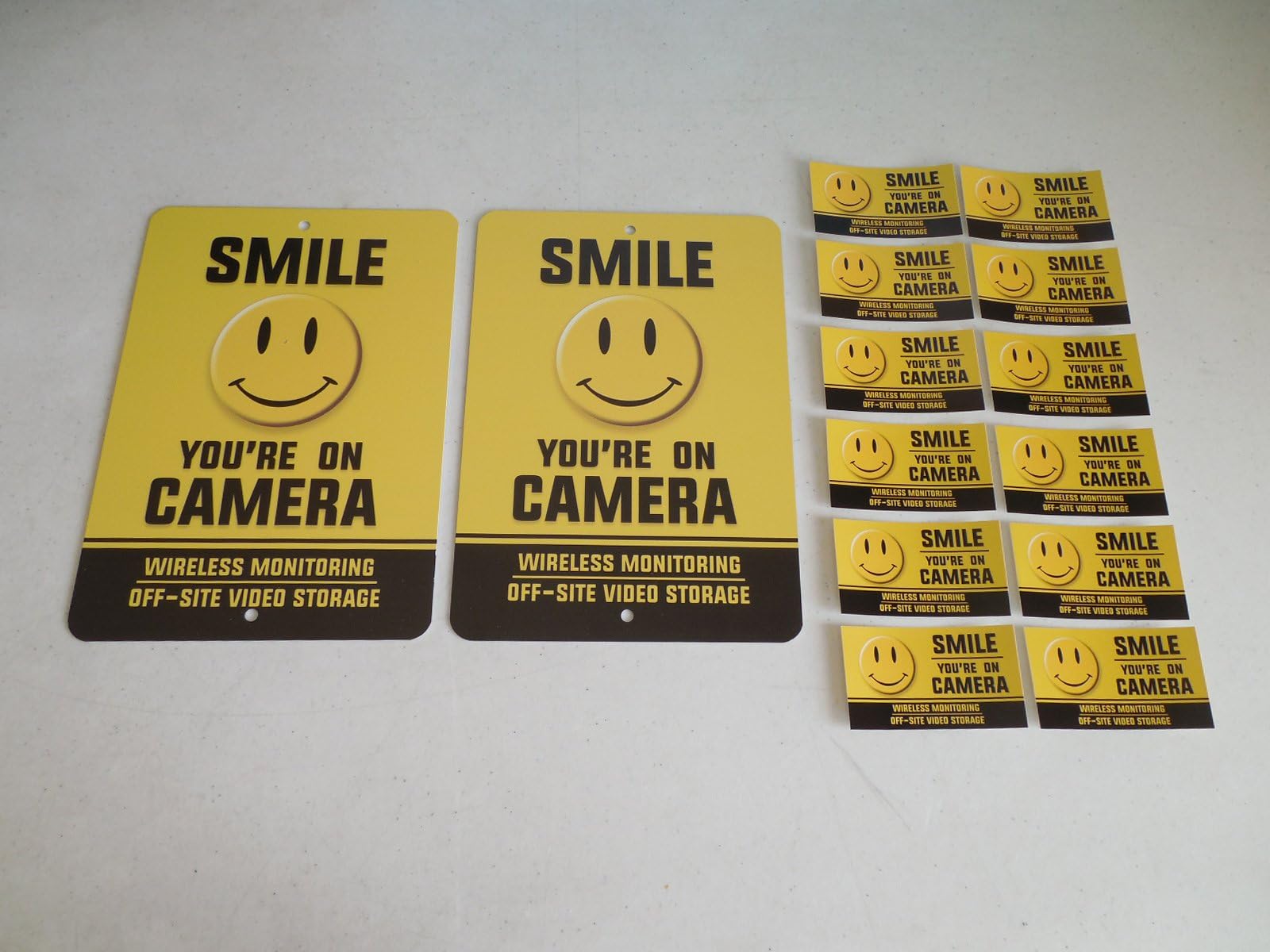 2 Smile You're On Camera Video Surveillance CCTV Security System Yard Signs & 12 Window Stickers - Stock # 722