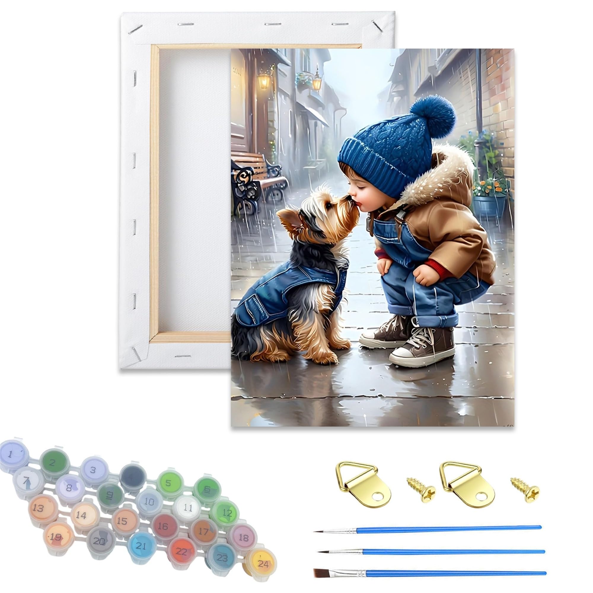 Qihensail Girls Kid And Wooden Framed Paint By Number For Adult,Diy Dog Painting Kits For Adults,Color By Numbers Acrylic,Small Paint By Number Canvas Crafts Watercolor For Beginners Hoom Decor (Kid And )