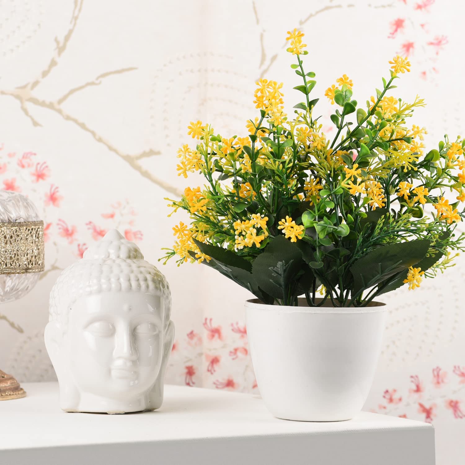 BeMini DekorArtificial Flowers for Home Decor with Pot, Decorative Items for Living Room, Bedroom, Office, Showroom (Pack of 1) (Yellow)