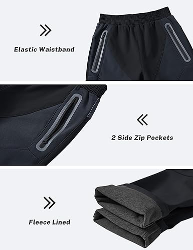 Miniatura 6 de MoFiz Pantalones de esquí con forro polar y cintura elástica para niños, impermeables, con bolsillo con cremallera