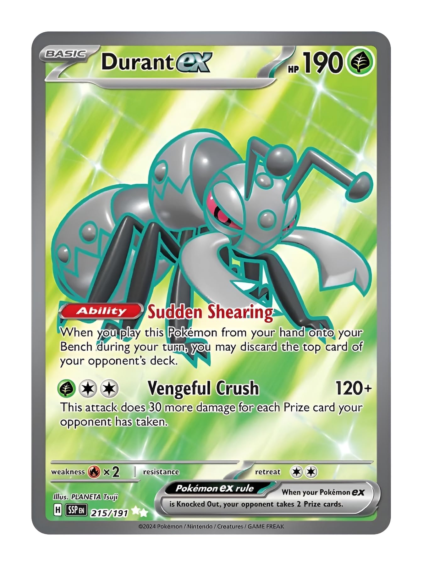 Durant ex 215/191 Ultra Rare Full Art Pokemon Card | Shiny Pokémon Cards | Pokémon EX | Surging Sparks | Pokemon Scarlet and Violet | Titan Cards Authenticated