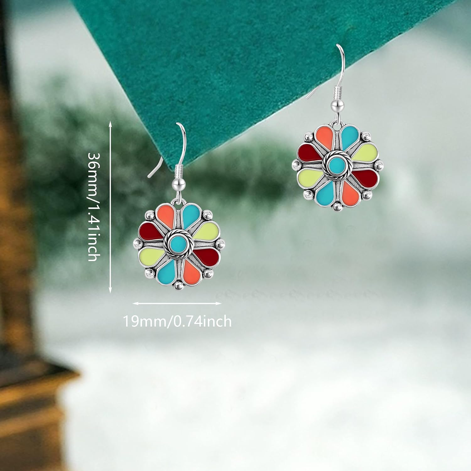 Vintage Silver Turquoise Oval Round Dangle Drop Earrings image 5
