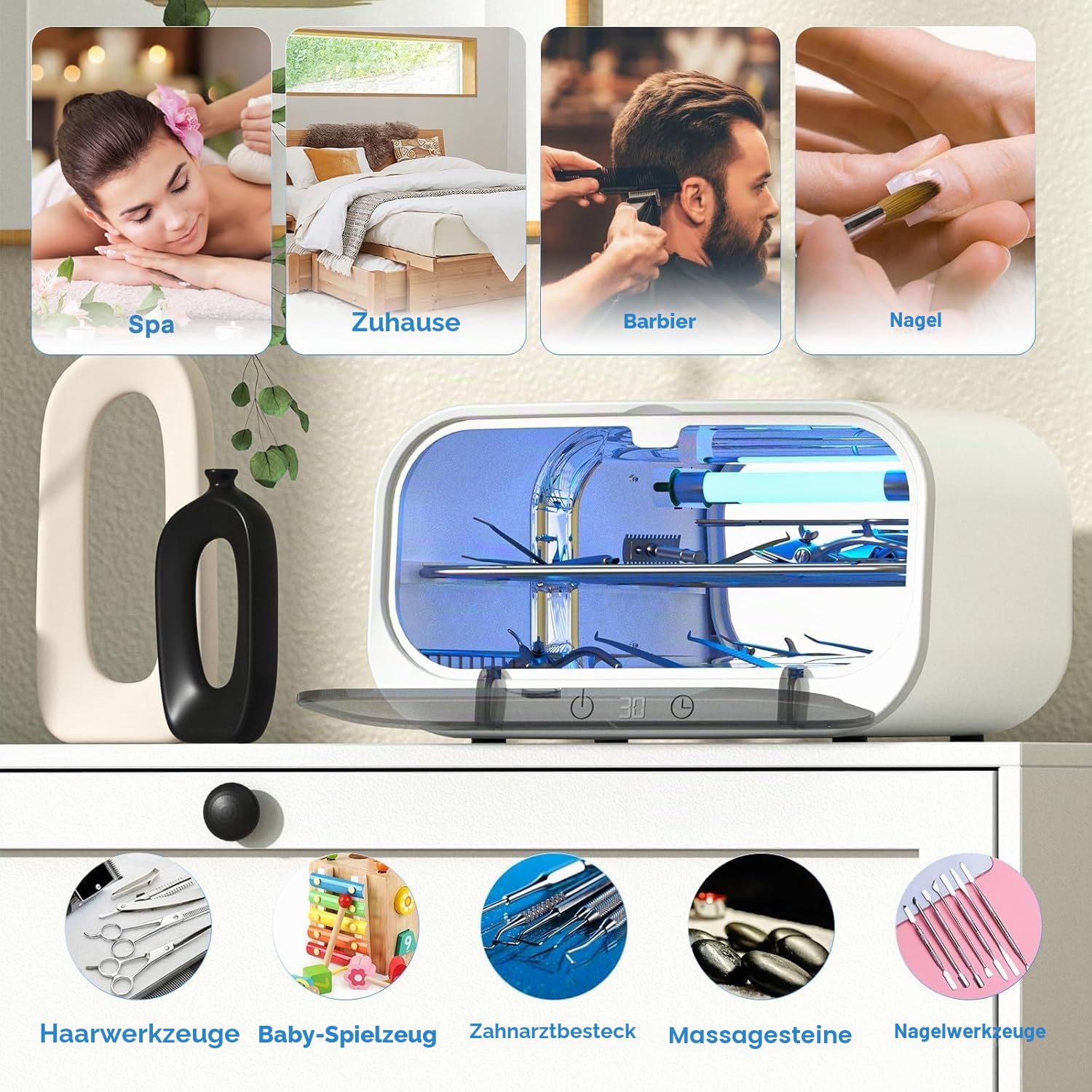 Sterilisator für Instrumente, 12L Doppelschicht UV Sterilisator für Nagel Werkzeuge, Großer Multi-functional Sterilizer, Heißluftsterilisator für den Hausgebrauch, Friseure, Schönheitssalons und Spas