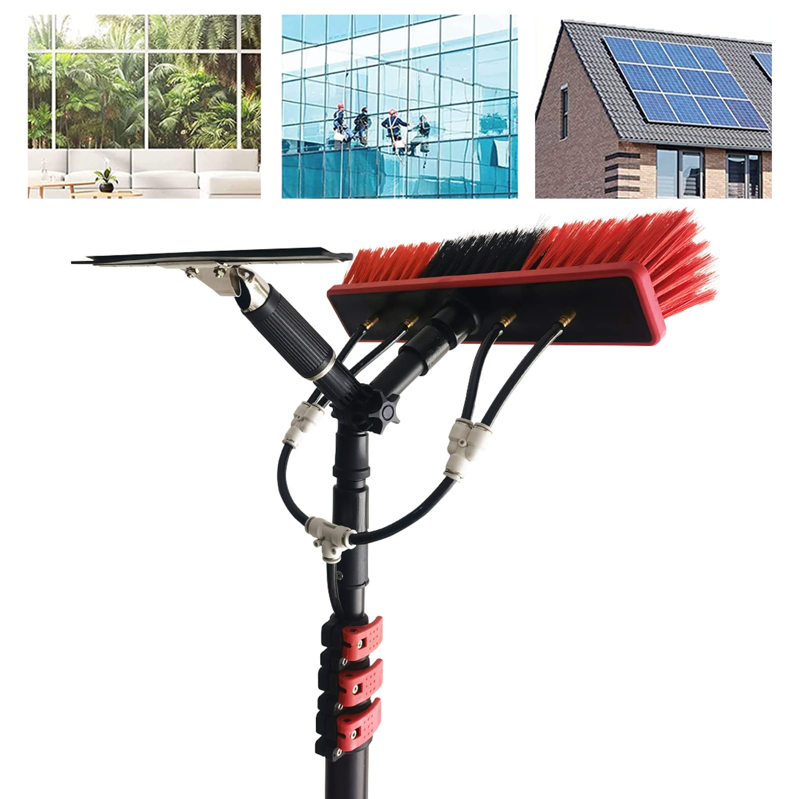 Pértiga para Limpiar Ventanas, pértiga con Agua/Manguera para Limpiar Ventanas, rasqueta para Paneles fotovoltaicos y solares de 6 m (20 pies)
