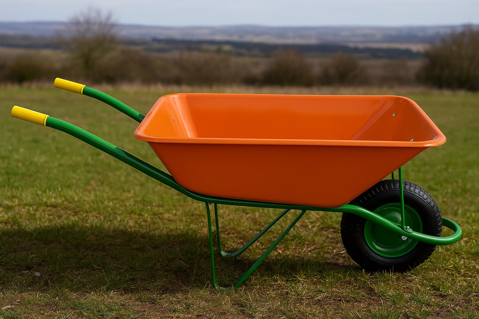 Carretilla Amarilla/Naranja Carretillo de Obra | 100 litros de Volumen | Neumáticos con llanta metálica | Carretilla de Jardín