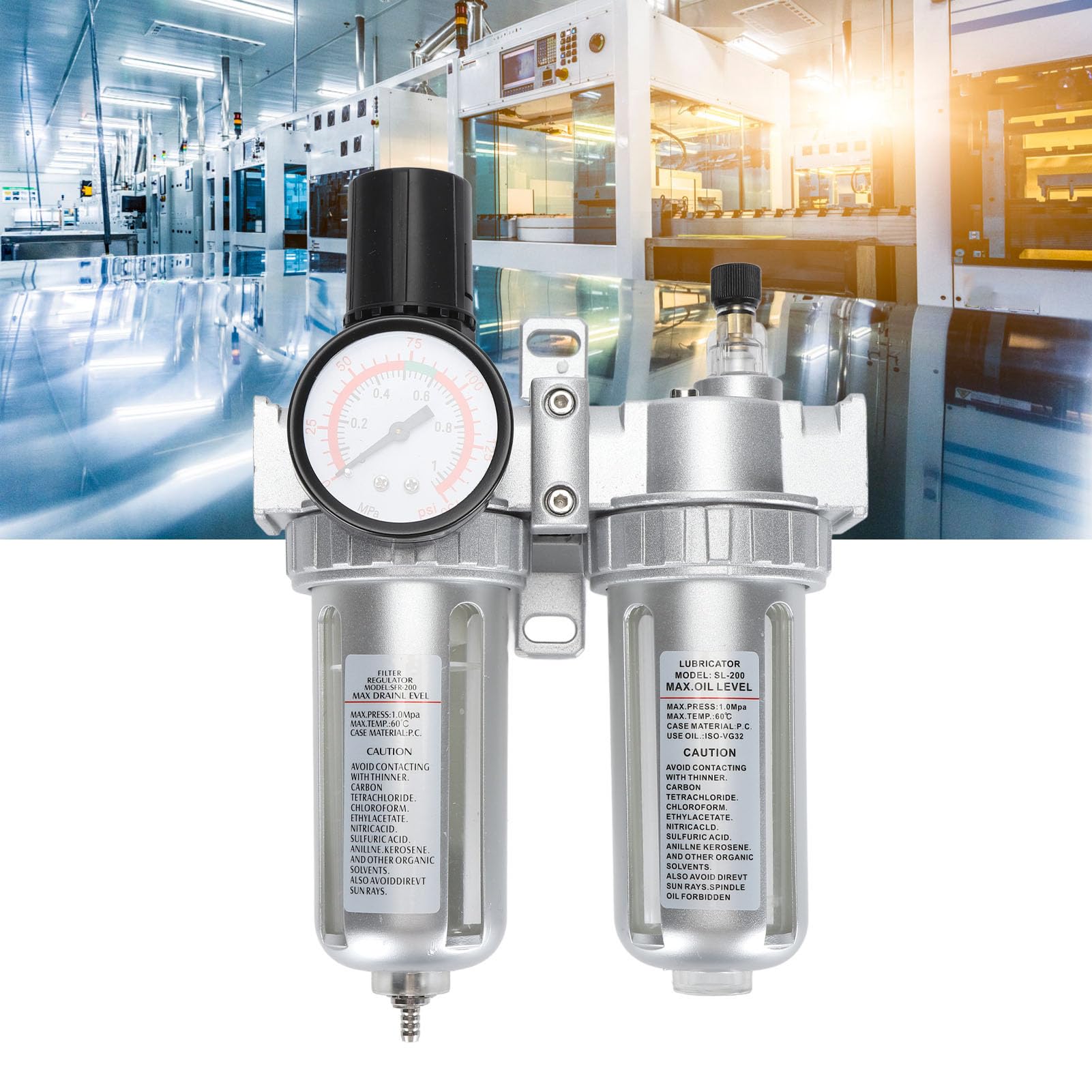 Regolatore di pressione per filtro dell’aria da 1/4 di pollice, filtro per aria compressa con quadrante e separatore olio-acqua, di essiccazione dell’aria in lega di
