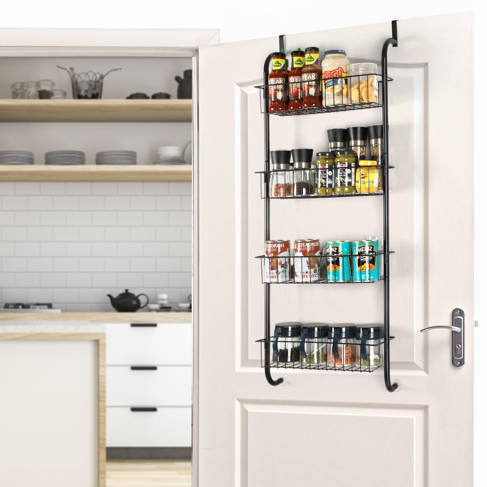 OYEAL Over the Door Pantry Organizer Rack, 4 Tier Pantry Door Spice ...