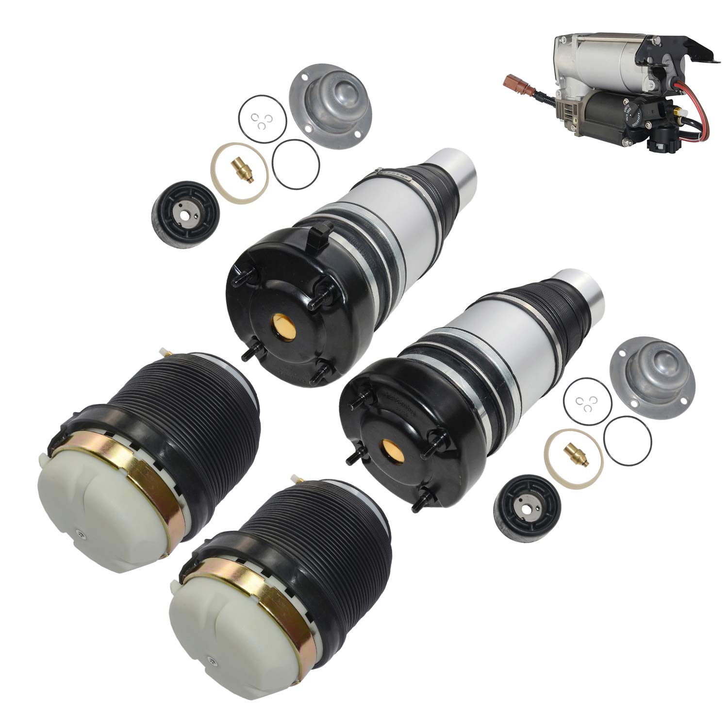 2x Posteriore+2x Anteriore Sospensione Pneumatica Sospensione Pneumatica A Puntone+ Compressore Compatibile Con A6 4F2 C6 4F0616001J 4F0616001