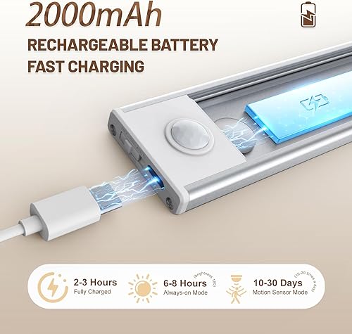 Miniatura 3 de Luces para debajo del gabinete, 40 luces LED con sensor de movimiento para interiores, paquete de 6 luces recargables por USB para debajo del