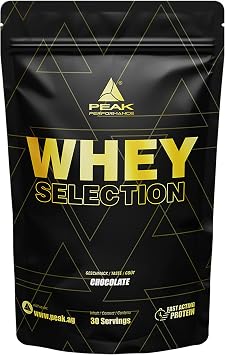 PEAK Whey Selection - 900g Flavour Chocolate I 30 Servings I for Muscle Growth I Protein Source Whey Concentrate, Isolate, Hydrolysate + Free L-Leucine I with Lactase