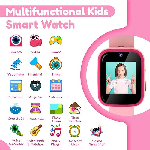 Miniatura 3 de Yehtta Reloj inteligente para niños, juguetes para niñas de 3 a 8 años, reloj HD doble cámara, reloj rosa para niños, regalos de cumpleaños para
