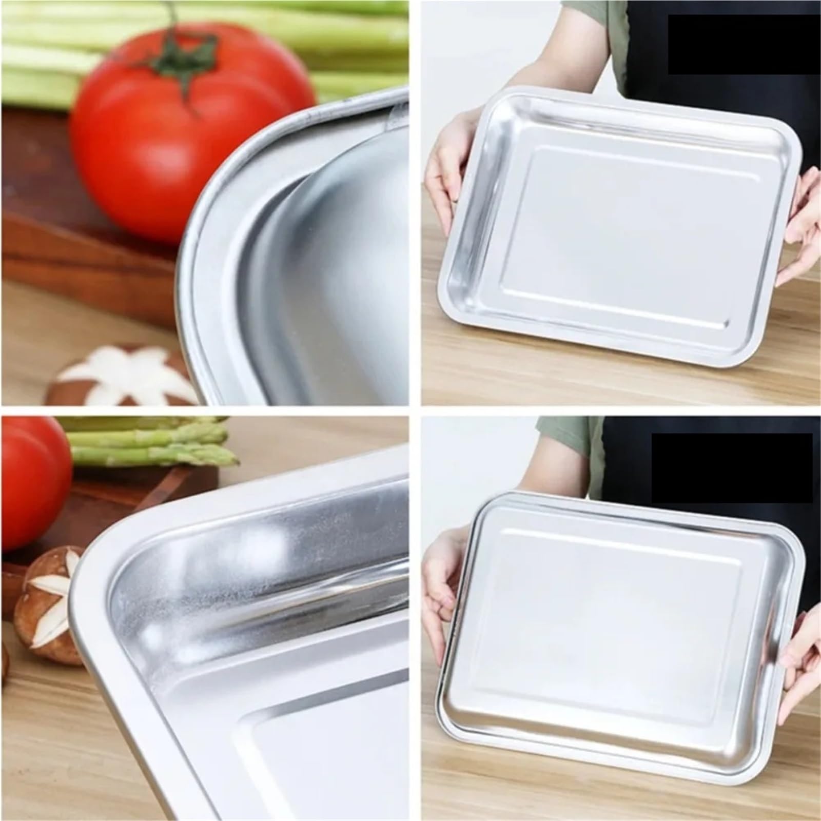 Bandeja Rectangular de Acero Inoxidable Grueso de 3 Piezas, Bandeja Profunda para Servir, Resistente a la deformación, Ideal para Barbacoa (36 x 27 x 2 cm)
