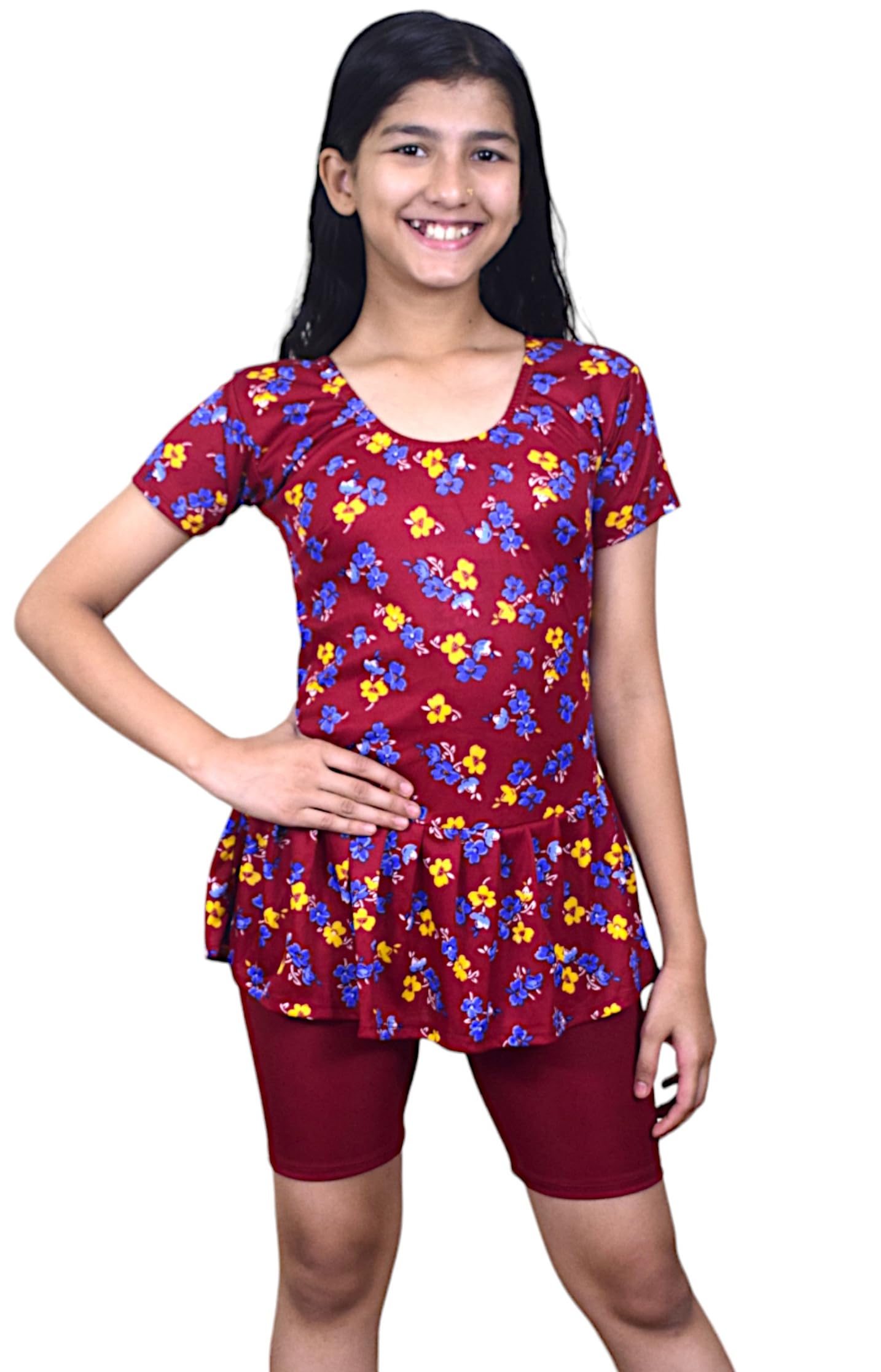 Spandex Regular Fit Printed Half Sleeves Swim Suit for Girls | Swimming Suit | Adjustable, Breathable, Quick Drying Swim Suit for Swimming, Yoga, Gym Waterpark-image-49