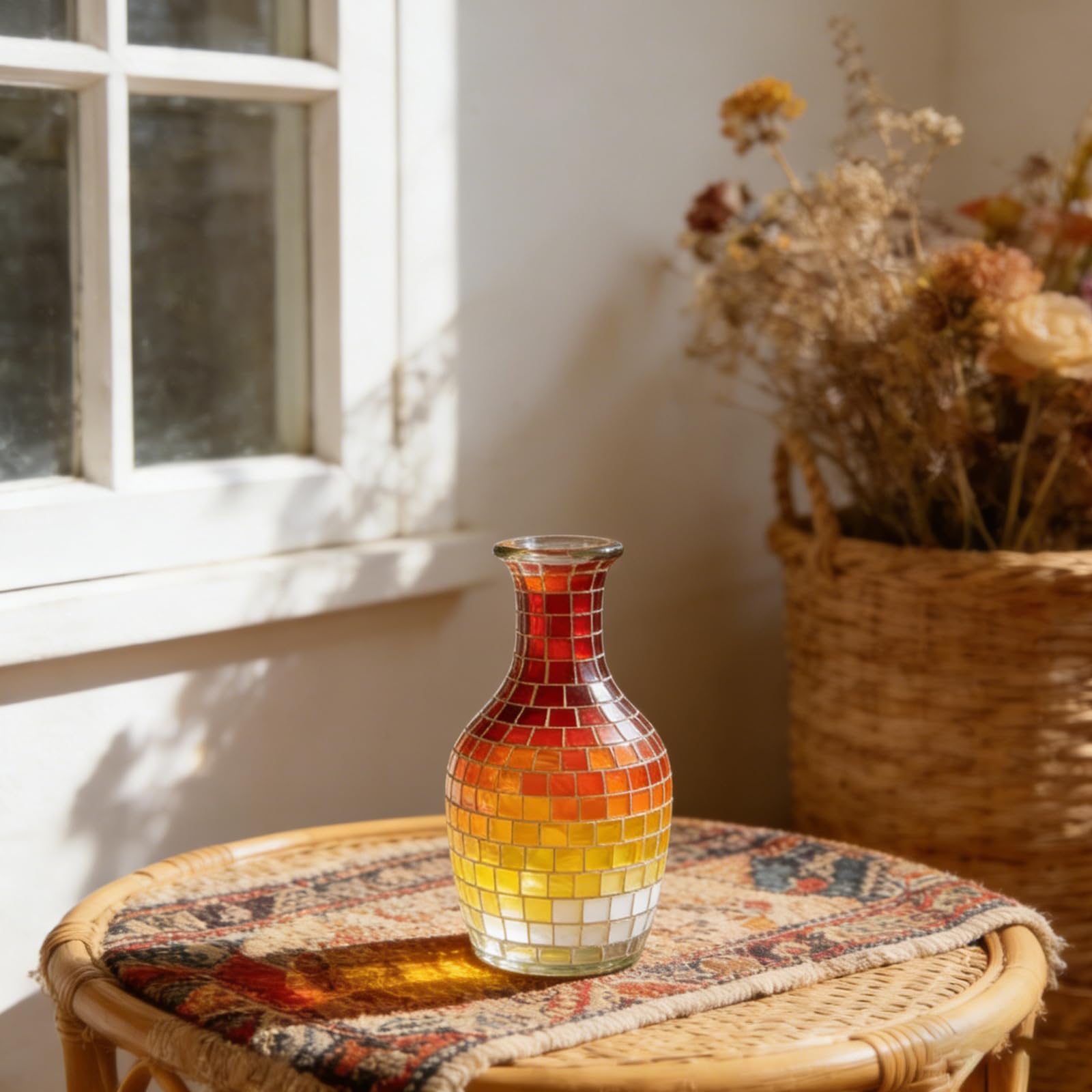 1100 Prezzo Fai Da Te Tessere Mosaico, 1kg Mosaico Piastrelle per Esterno, 1x1cm Pietre Colorate Piastrelle Mosaica Bambini, Vetro Tessere per Mosaica DIY Artigianat (Rosso Arancione Giallo)