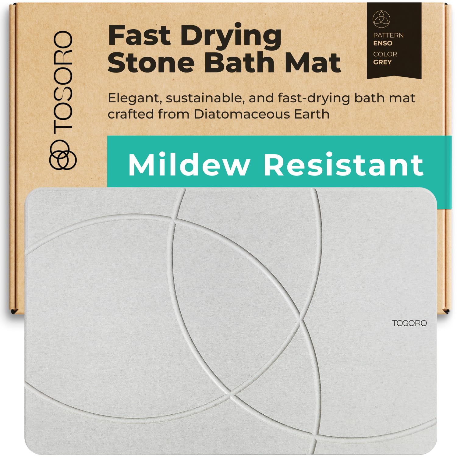 Stone Bath Mat, Diatomaceous Earth Non-Slip Stone Shower Mat - Quick Drying Absorbent Bath Mats for Bathroom - Elegant & Modern Design, Easy to Clean (23.5 x 15) - Grey