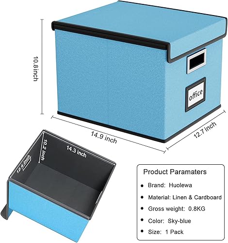 Vista 205 de Huolewa Caja organizadora de archivos con tapa, organizador de carpetas de archivos plegable para almacenamiento de documentos de oficina, caja