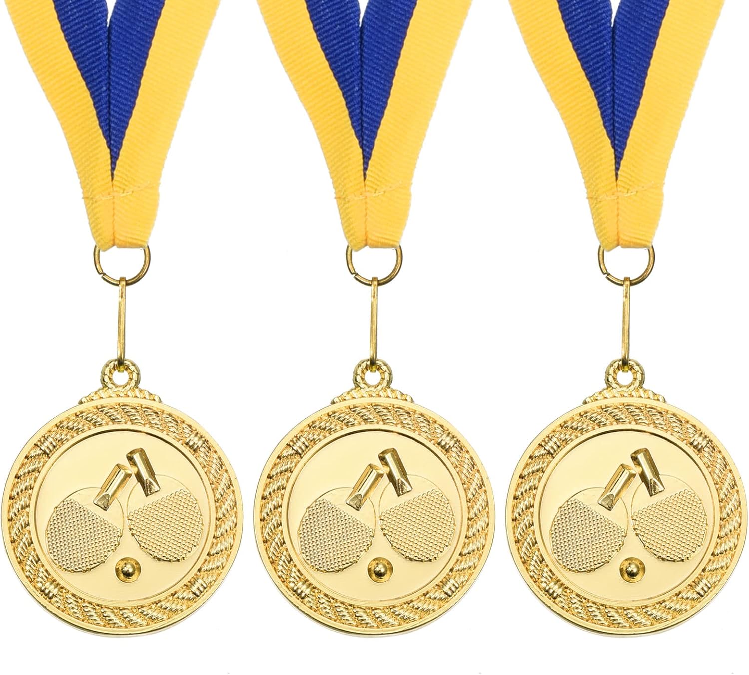 PATIKIL 2" Ping Pong Medals, 3 Pack Table Tennis Award Medals Gold Medal with Ribbon Blue Yellow for Games Sports Competitions