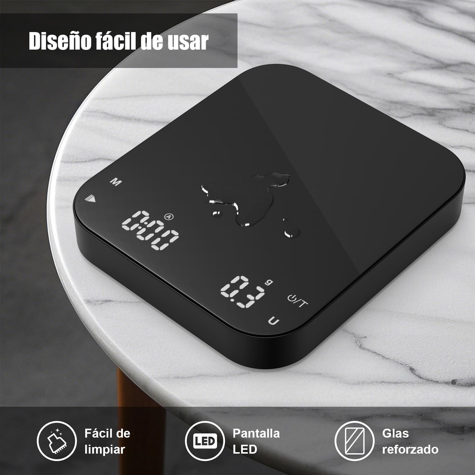 Diyife - Báscula de café de precisión de 0,1 g con temporizador, báscula recargable de espresso de 3 kg/0,1 para café vertido, báscula digital con pantalla LCD retroiluminada, tara automática