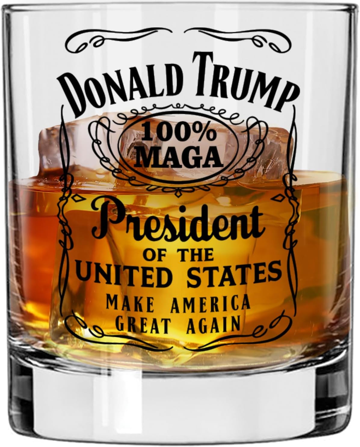 Donald Trump Made in the USA Whiskey Label 100% MAGA 10.5 oz Whiskey Glass for Dad, Gift for Husband, Stepfather Gift Idea, Unique Gifts for Men, Trump Stuff, Maga Merch