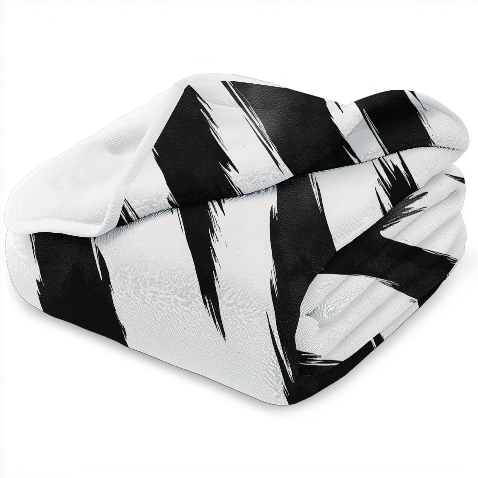 Minimalistyczny styl flanelowy koc z nadrukiem 180 x 200 cm, ciepły i miękki czarno-biały tygrys paski ręcznie malowany koc dekoracyjny na zimę łóżko sofa i salon