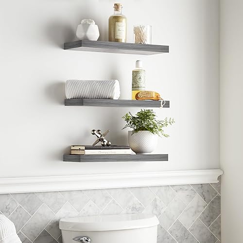 Miniatura 4 de BAYKA Estantes flotantes, estantes de madera rústica montados en la pared para baño, dormitorio, sala de estar, cocina, pequeño estante colgante