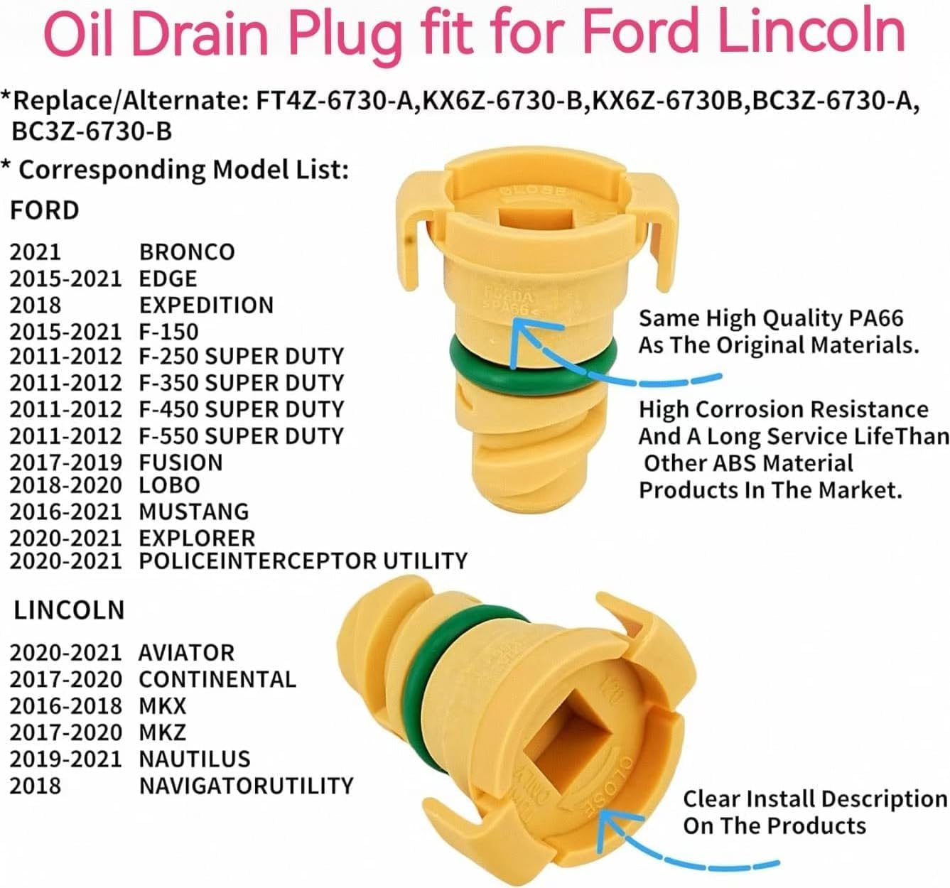 6PCS Oil Drain Plug Fit forFord F-150 F150 Mustang Bronco Explorer Edge Lincoln MKZ BC3Z-6730-B KX6Z6730B BC3Z6730B BC3Z6730A、 FT4Z-6730-A FT4Z6730A BC3Z-6730-A KX6Z-6730-B